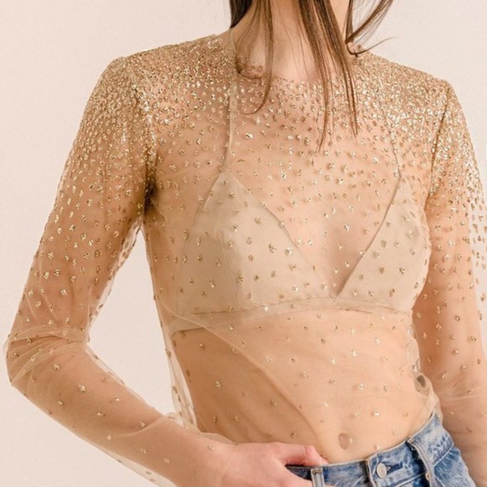 LIRIKA MATOSHI - NWOT Cascading Shimmer Top - Gold - Picture 1 of 4